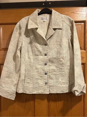 Christopher & Banks Neutral Textured with Tan Print Button-Front Jacket, Large